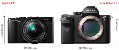 Größenvergleich: Fujifilm X-A1 vs. Sony Alpha 7R II Größenvergleich: Fujifilm X-A1 vs. Sony Alpha 7R II