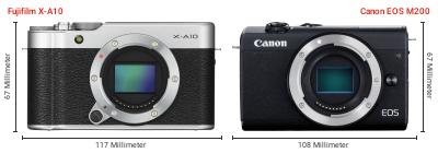 Größenvergleich: Fujifilm X-A10 vs. Canon EOS M200 Größenvergleich: Fujifilm X-A10 vs. Canon EOS M200