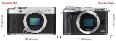 Größenvergleich: Fujifilm X-A10 vs. Canon EOS M6 Größenvergleich: Fujifilm X-A10 vs. Canon EOS M6