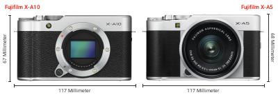 Größenvergleich: Fujifilm X-A10 vs. Fujifilm X-A5 Größenvergleich: Fujifilm X-A10 vs. Fujifilm X-A5