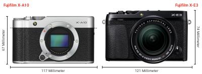 Größenvergleich: Fujifilm X-A10 vs. Fujifilm X-E3 Größenvergleich: Fujifilm X-A10 vs. Fujifilm X-E3