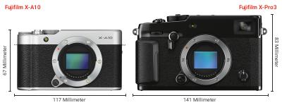 Größenvergleich: Fujifilm X-A10 vs. Fujifilm X-Pro3 Größenvergleich: Fujifilm X-A10 vs. Fujifilm X-Pro3