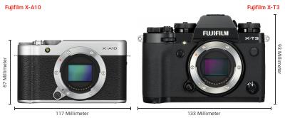 Größenvergleich: Fujifilm X-A10 vs. Fujifilm X-T3 Größenvergleich: Fujifilm X-A10 vs. Fujifilm X-T3