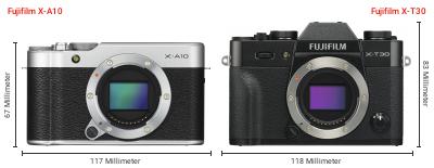 Größenvergleich: Fujifilm X-A10 vs. Fujifilm X-T30 Größenvergleich: Fujifilm X-A10 vs. Fujifilm X-T30