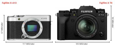 Größenvergleich: Fujifilm X-A10 vs. Fujifilm X-T4 Größenvergleich: Fujifilm X-A10 vs. Fujifilm X-T4