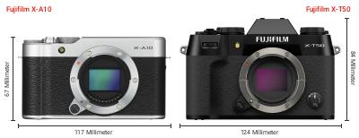 Größenvergleich: Fujifilm X-A10 vs. Fujifilm X-T50 Größenvergleich: Fujifilm X-A10 vs. Fujifilm X-T50