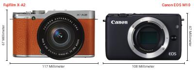 Größenvergleich: Fujifilm X-A2 vs. Canon EOS M10 Größenvergleich: Fujifilm X-A2 vs. Canon EOS M10