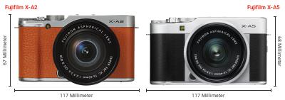 Größenvergleich: Fujifilm X-A2 vs. Fujifilm X-A5 Größenvergleich: Fujifilm X-A2 vs. Fujifilm X-A5