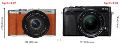 Größenvergleich: Fujifilm X-A2 vs. Fujifilm X-E3 Größenvergleich: Fujifilm X-A2 vs. Fujifilm X-E3