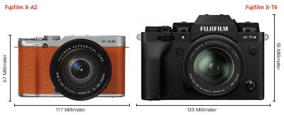 Größenvergleich: Fujifilm X-A2 vs. Fujifilm X-T4 Größenvergleich: Fujifilm X-A2 vs. Fujifilm X-T4