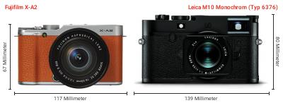 Größenvergleich: Fujifilm X-A2 vs. Leica M10 Monochrom (Typ 6376) Größenvergleich: Fujifilm X-A2 vs. Leica M10 Monochrom (Typ 6376)