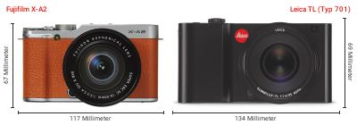 Größenvergleich: Fujifilm X-A2 vs. Leica TL (Typ 701) Größenvergleich: Fujifilm X-A2 vs. Leica TL (Typ 701)