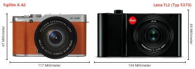 Größenvergleich: Fujifilm X-A2 vs. Leica TL2 (Typ 5370) Größenvergleich: Fujifilm X-A2 vs. Leica TL2 (Typ 5370)