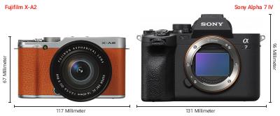 Größenvergleich: Fujifilm X-A2 vs. Sony Alpha 7 IV