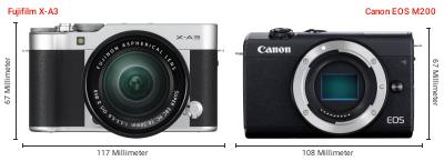 Größenvergleich: Fujifilm X-A3 vs. Canon EOS M200 Größenvergleich: Fujifilm X-A3 vs. Canon EOS M200