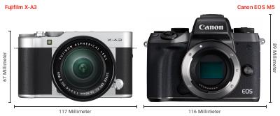 Größenvergleich: Fujifilm X-A3 vs. Canon EOS M5 Größenvergleich: Fujifilm X-A3 vs. Canon EOS M5