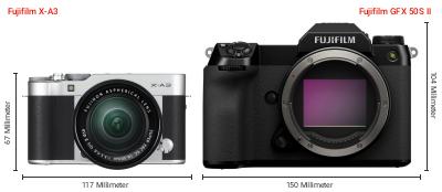 Größenvergleich: Fujifilm X-A3 vs. Fujifilm GFX 50S II