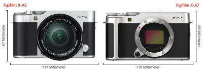 Größenvergleich: Fujifilm X-A3 vs. Fujifilm X-A7 Größenvergleich: Fujifilm X-A3 vs. Fujifilm X-A7