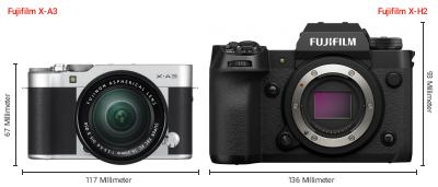 Größenvergleich: Fujifilm X-A3 vs. Fujifilm X-H2