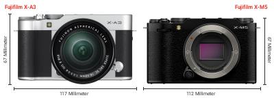 Größenvergleich: Fujifilm X-A3 vs. Fujifilm X-M5 Größenvergleich: Fujifilm X-A3 vs. Fujifilm X-M5