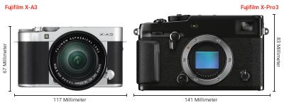 Größenvergleich: Fujifilm X-A3 vs. Fujifilm X-Pro3 Größenvergleich: Fujifilm X-A3 vs. Fujifilm X-Pro3