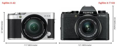 Größenvergleich: Fujifilm X-A3 vs. Fujifilm X-T100 Größenvergleich: Fujifilm X-A3 vs. Fujifilm X-T100