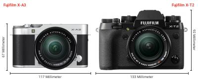 Größenvergleich: Fujifilm X-A3 vs. Fujifilm X-T2 Größenvergleich: Fujifilm X-A3 vs. Fujifilm X-T2