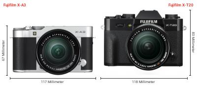 Größenvergleich: Fujifilm X-A3 vs. Fujifilm X-T20 Größenvergleich: Fujifilm X-A3 vs. Fujifilm X-T20