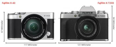 Größenvergleich: Fujifilm X-A3 vs. Fujifilm X-T200 Größenvergleich: Fujifilm X-A3 vs. Fujifilm X-T200
