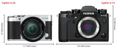 Größenvergleich: Fujifilm X-A3 vs. Fujifilm X-T3 Größenvergleich: Fujifilm X-A3 vs. Fujifilm X-T3