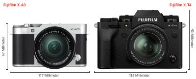 Größenvergleich: Fujifilm X-A3 vs. Fujifilm X-T4 Größenvergleich: Fujifilm X-A3 vs. Fujifilm X-T4