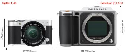 Größenvergleich: Fujifilm X-A3 vs. Hasselblad X1D 50C Größenvergleich: Fujifilm X-A3 vs. Hasselblad X1D 50C