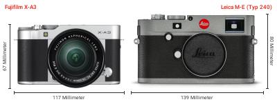 Größenvergleich: Fujifilm X-A3 vs. Leica M-E (Typ 240)