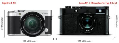 Größenvergleich: Fujifilm X-A3 vs. Leica M10 Monochrom (Typ 6376) Größenvergleich: Fujifilm X-A3 vs. Leica M10 Monochrom (Typ 6376)