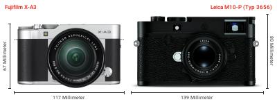Größenvergleich: Fujifilm X-A3 vs. Leica M10-P (Typ 3656)