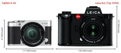 Größenvergleich: Fujifilm X-A3 vs. Leica SL2 (Typ 2998) Größenvergleich: Fujifilm X-A3 vs. Leica SL2 (Typ 2998)