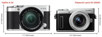 Größenvergleich: Fujifilm X-A3 vs. Panasonic Lumix DC-GX880