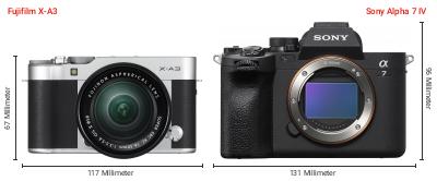 Größenvergleich: Fujifilm X-A3 vs. Sony Alpha 7 IV Größenvergleich: Fujifilm X-A3 vs. Sony Alpha 7 IV