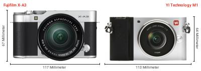 Größenvergleich: Fujifilm X-A3 vs. YI Technology M1 Größenvergleich: Fujifilm X-A3 vs. YI Technology M1