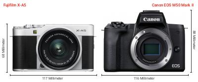 Größenvergleich: Fujifilm X-A5 vs. Canon EOS M50 Mark II