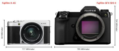 Größenvergleich: Fujifilm X-A5 vs. Fujifilm GFX 50S II Größenvergleich: Fujifilm X-A5 vs. Fujifilm GFX 50S II