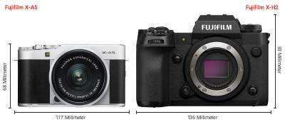 Größenvergleich: Fujifilm X-A5 vs. Fujifilm X-H2 Größenvergleich: Fujifilm X-A5 vs. Fujifilm X-H2