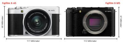 Größenvergleich: Fujifilm X-A5 vs. Fujifilm X-M5 Größenvergleich: Fujifilm X-A5 vs. Fujifilm X-M5
