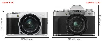 Größenvergleich: Fujifilm X-A5 vs. Fujifilm X-T200 Größenvergleich: Fujifilm X-A5 vs. Fujifilm X-T200