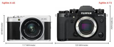 Größenvergleich: Fujifilm X-A5 vs. Fujifilm X-T3 Größenvergleich: Fujifilm X-A5 vs. Fujifilm X-T3