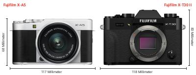 Größenvergleich: Fujifilm X-A5 vs. Fujifilm X-T30 II Größenvergleich: Fujifilm X-A5 vs. Fujifilm X-T30 II