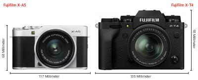 Größenvergleich: Fujifilm X-A5 vs. Fujifilm X-T4 Größenvergleich: Fujifilm X-A5 vs. Fujifilm X-T4