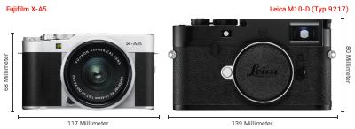 Größenvergleich: Fujifilm X-A5 vs. Leica M10-D (Typ 9217) Größenvergleich: Fujifilm X-A5 vs. Leica M10-D (Typ 9217)