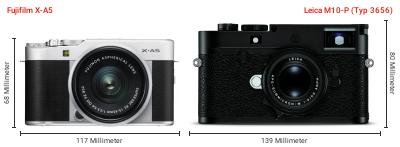 Größenvergleich: Fujifilm X-A5 vs. Leica M10-P (Typ 3656) Größenvergleich: Fujifilm X-A5 vs. Leica M10-P (Typ 3656)