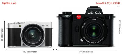 Größenvergleich: Fujifilm X-A5 vs. Leica SL2 (Typ 2998)